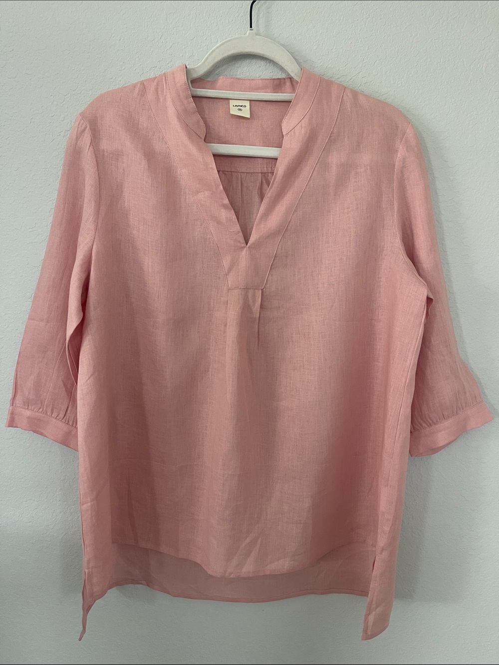 Lintico 100% Linen Tunic Pink 3/4 Sleeve Lightweight Top Size Medium
